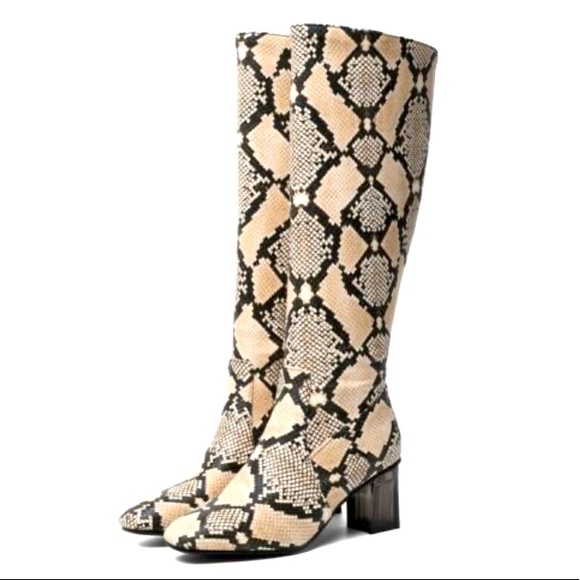 Shoes - Snakeskin-block heel, knee high boots. Women size 39.. US size 8